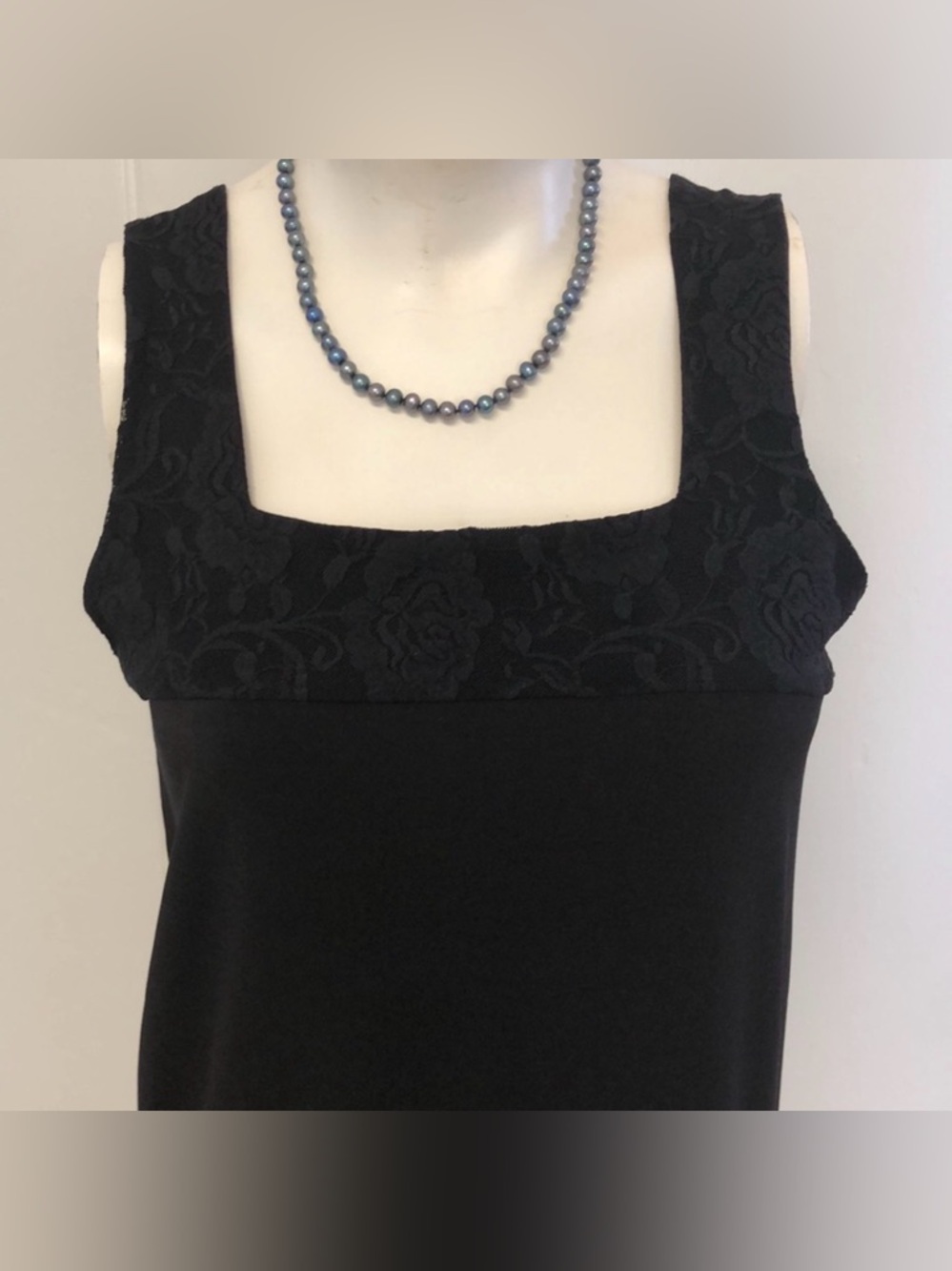 AIMEE D PETITES Black Lace Detail Stretch Dressy Tank Top Size SP Small Petite